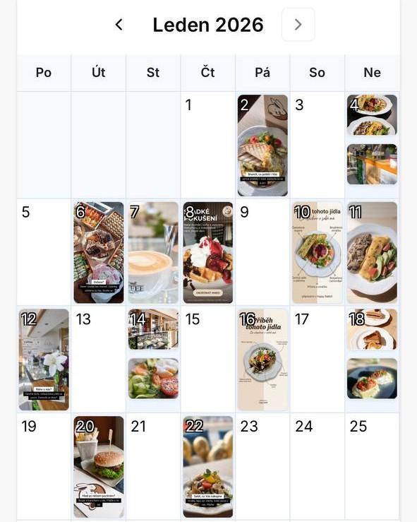 Kalendář příspěvků pro sociální sítě restaurací - plánování obsahu na celý měsíc